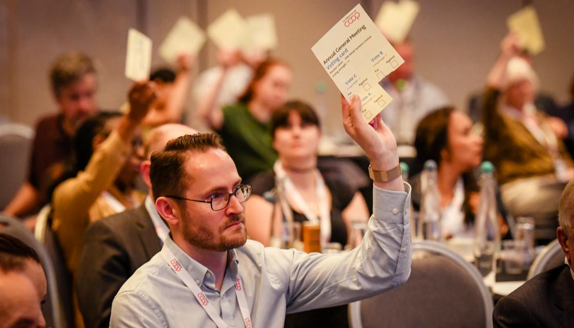 Man voting at annual general meeting